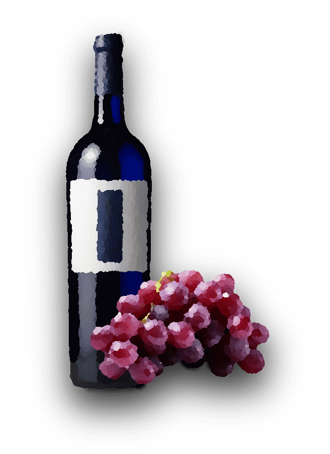 Racimo de uvas y botella de vino